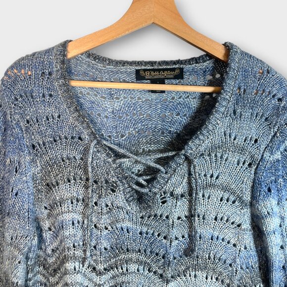 Noble Outfitters Denver Pointelle Pullover Sweater LARGE Blue Coastal Cowgirl - Picture 6 of 11